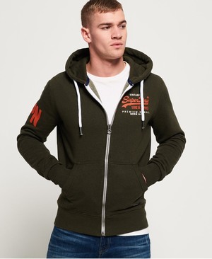 Superdry Premium Goods Duo Cipzár Férfi Kapucnis Pulóver Fekete/Olivazöld | CRQGN0643